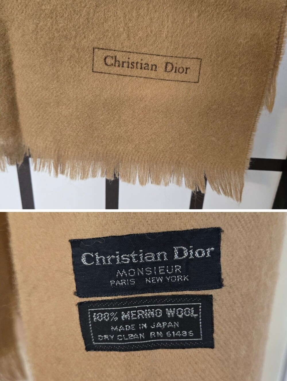 Christian Dior Beige 100% Merino Wool Frayed Scarf - Picture 9 of 11